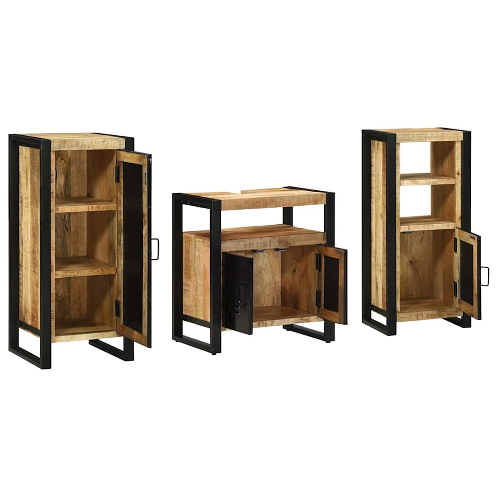 Badezimmermöbel-Set 3 pcs Braun und Schwarz Massivholz Mango