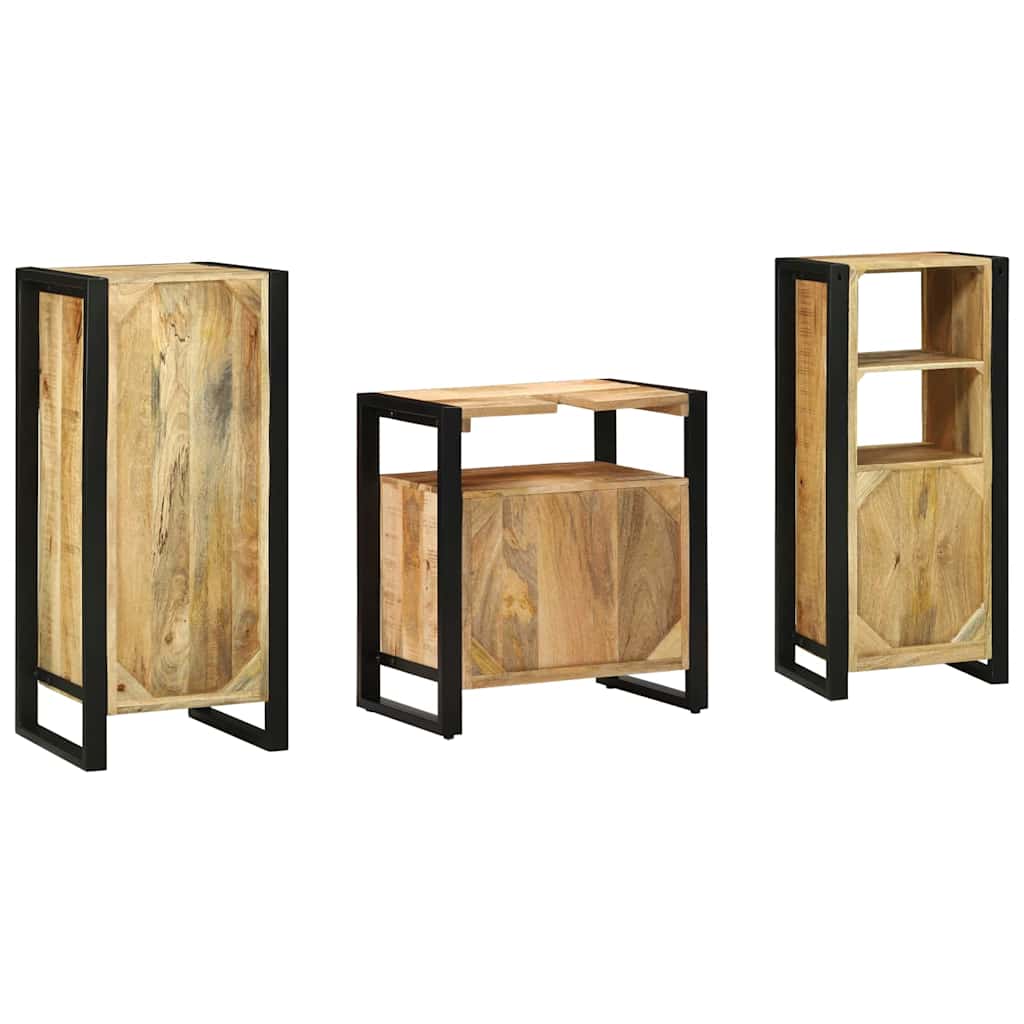 Badezimmermöbel-Set 3 pcs Braun und Schwarz Massivholz Mango