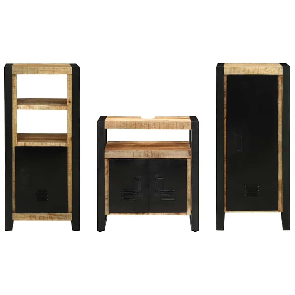 Badezimmermöbel-Set 3 pcs Braun und Schwarz Massivholz Mango