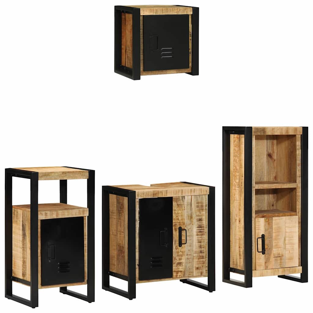 Badezimmermöbel-Set 4 pcs Braun und Schwarz Massivholz Mango