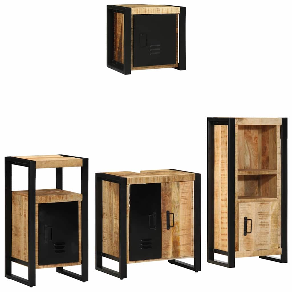 Badezimmermöbel-Set 4 pcs Braun und Schwarz Massivholz Mango