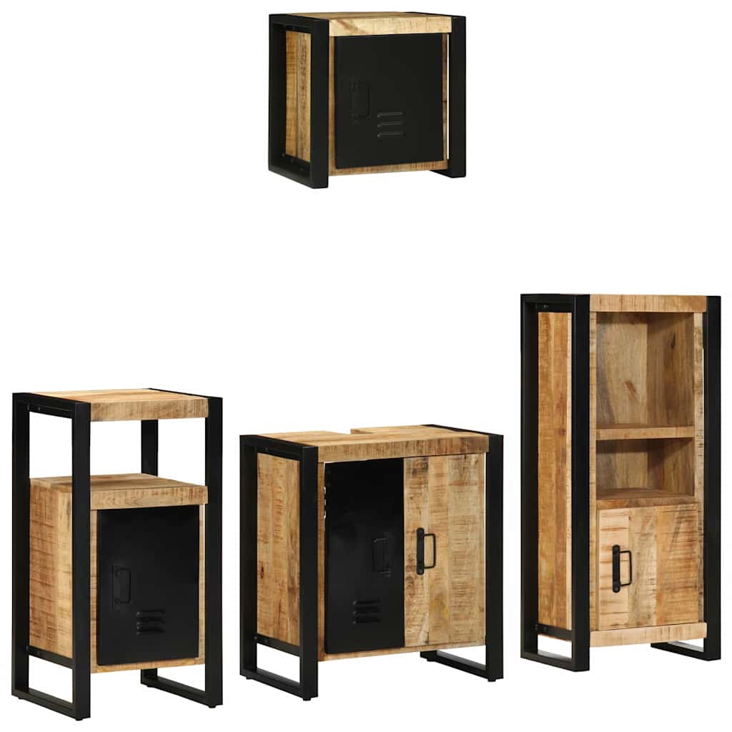 Badezimmermöbel-Set 4 pcs Braun und Schwarz Massivholz Mango