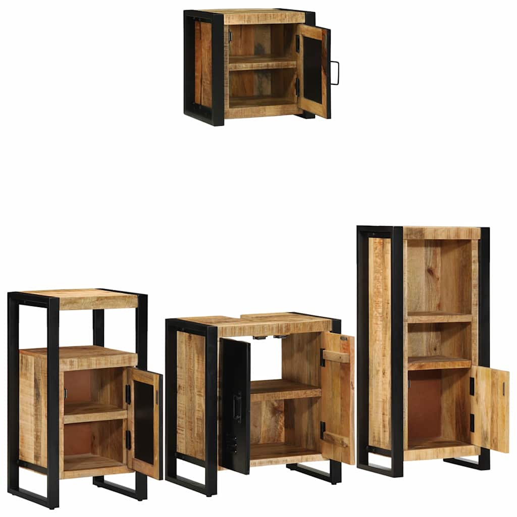 Badezimmermöbel-Set 4 pcs Braun und Schwarz Massivholz Mango