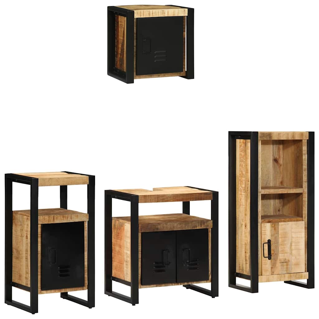Badezimmermöbel-Set 4 pcs Braun und Schwarz Massivholz Mango