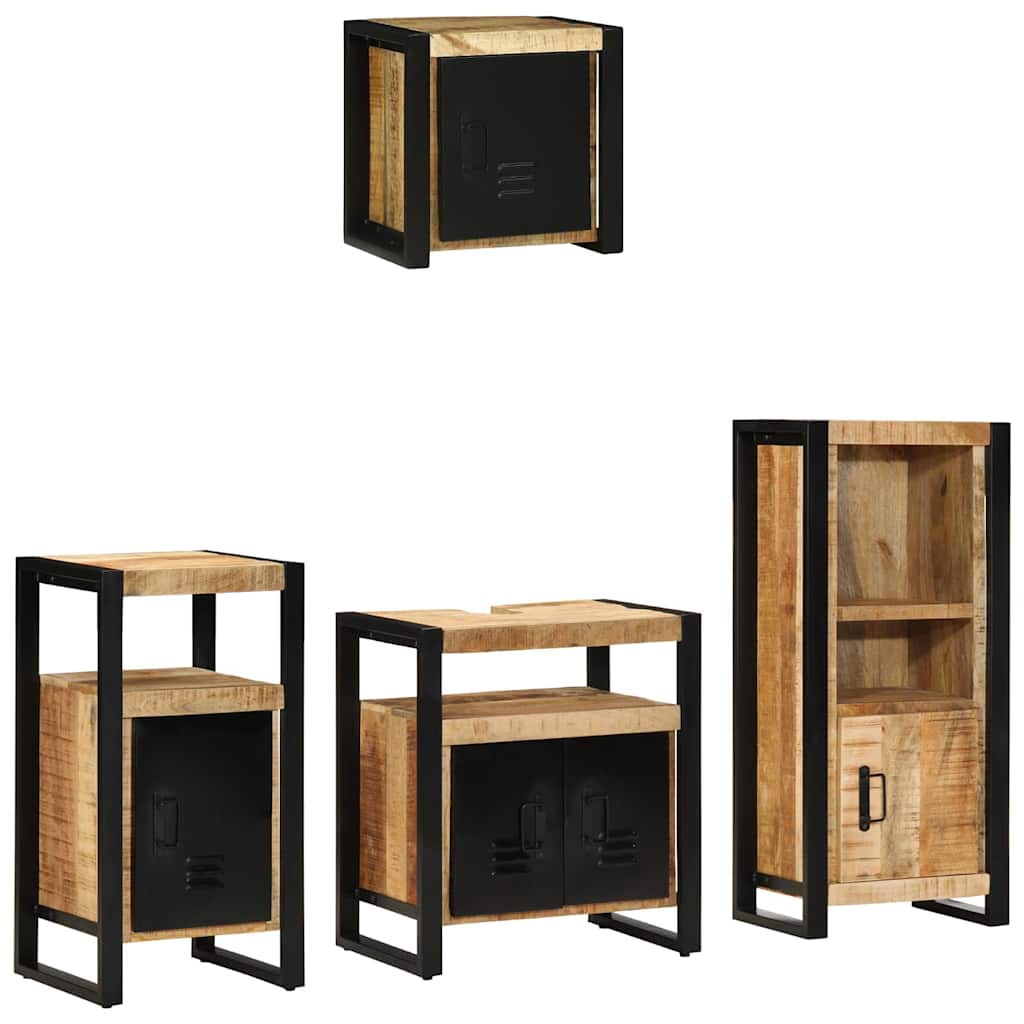 Badezimmermöbel-Set 4 pcs Braun und Schwarz Massivholz Mango