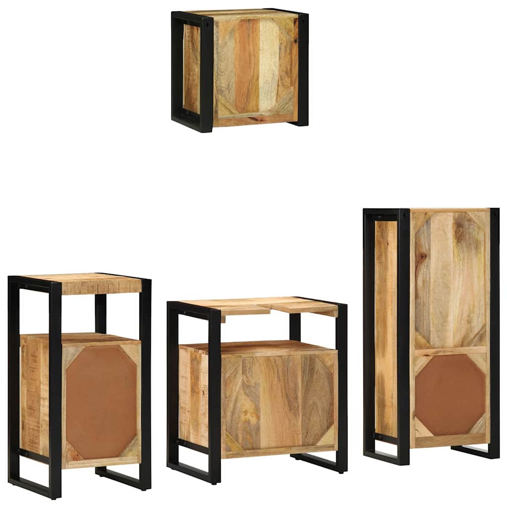 Badezimmermöbel-Set 4 pcs Braun und Schwarz Massivholz Mango