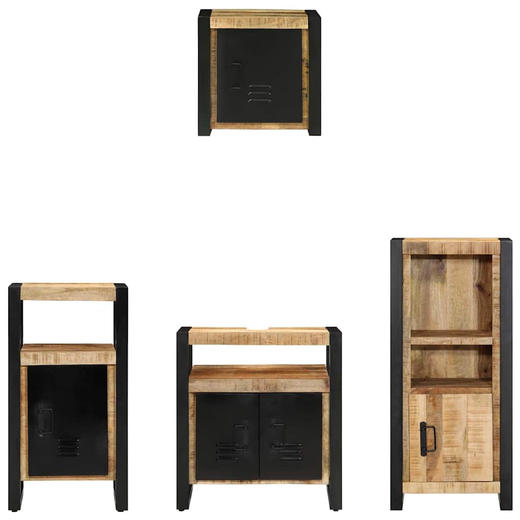 Badezimmermöbel-Set 4 pcs Braun und Schwarz Massivholz Mango
