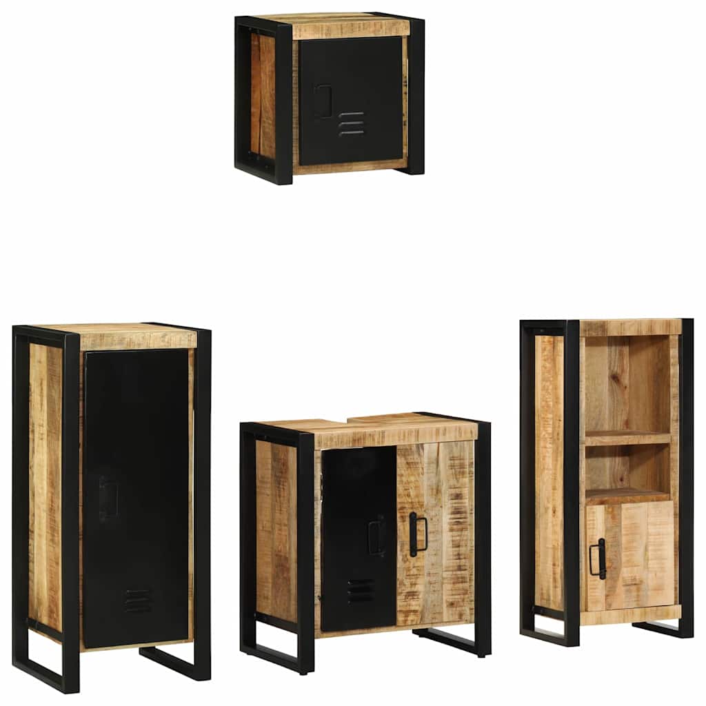Badezimmermöbel-Set 4 pcs Braun und Schwarz Massivholz Mango