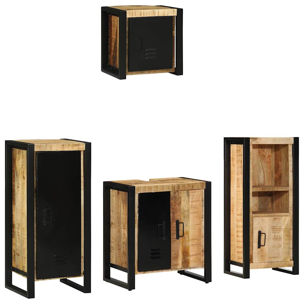 Badezimmermöbel-Set 4 pcs Braun und Schwarz Massivholz Mango