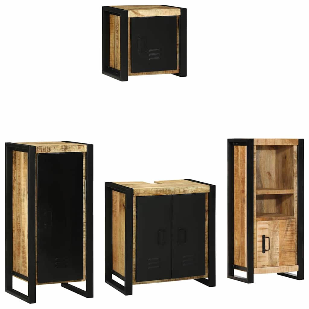 Badezimmermöbel-Set 4 pcs Braun und Schwarz Massivholz Mango