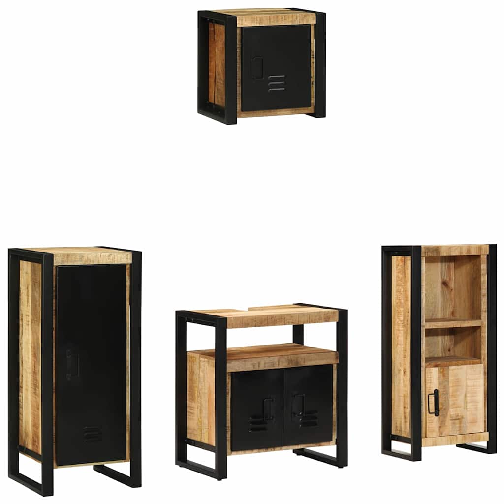 Badezimmermöbel-Set 4 pcs Braun und Schwarz Massivholz Mango