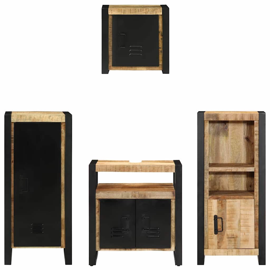 Badezimmermöbel-Set 4 pcs Braun und Schwarz Massivholz Mango