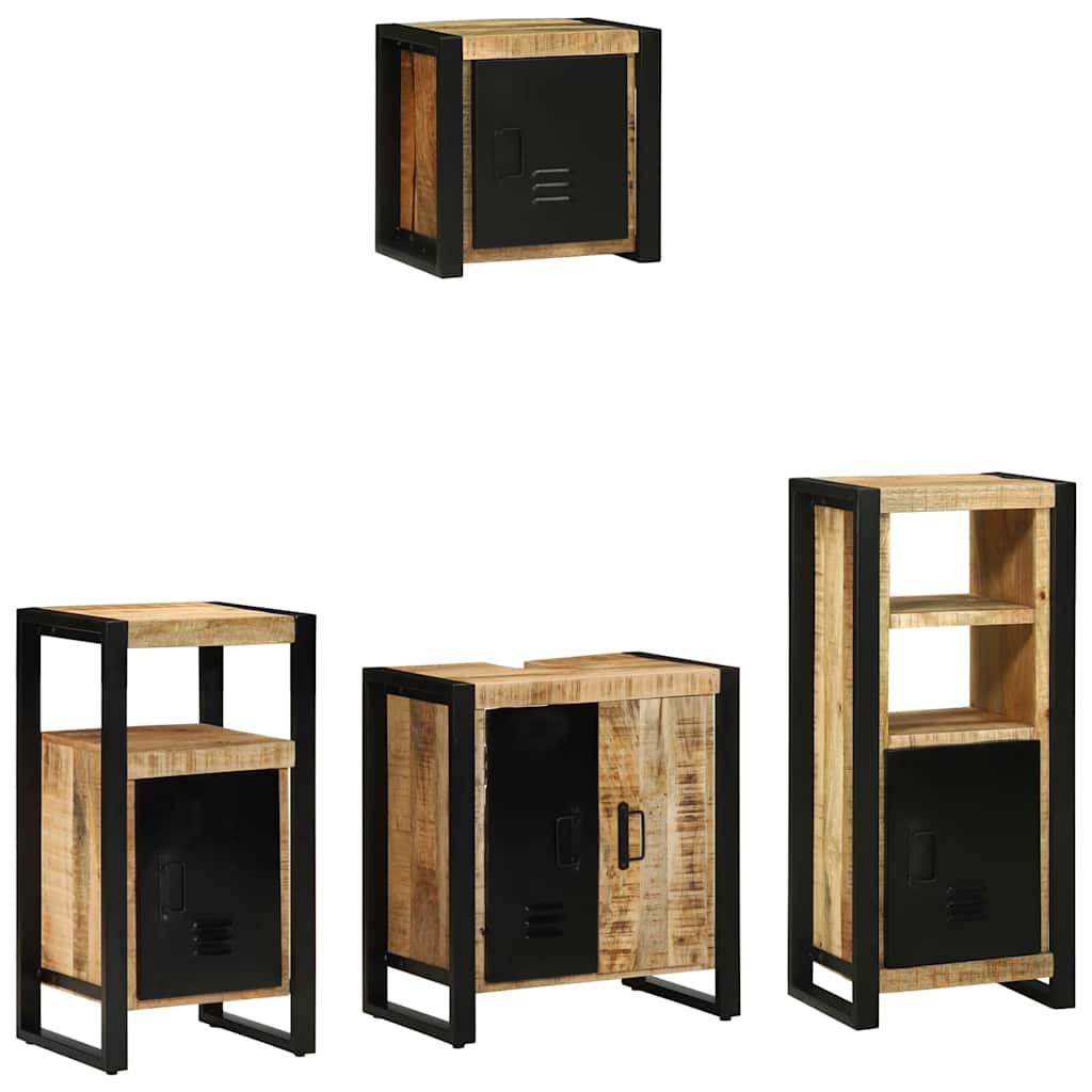 Badezimmermöbel-Set 4 pcs Braun und Schwarz Massivholz Mango