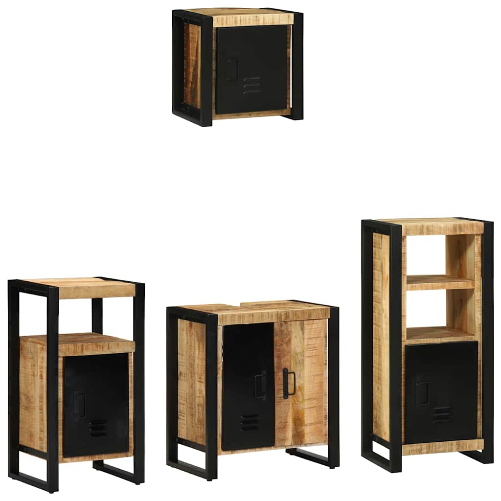 Badezimmermöbel-Set 4 pcs Braun und Schwarz Massivholz Mango