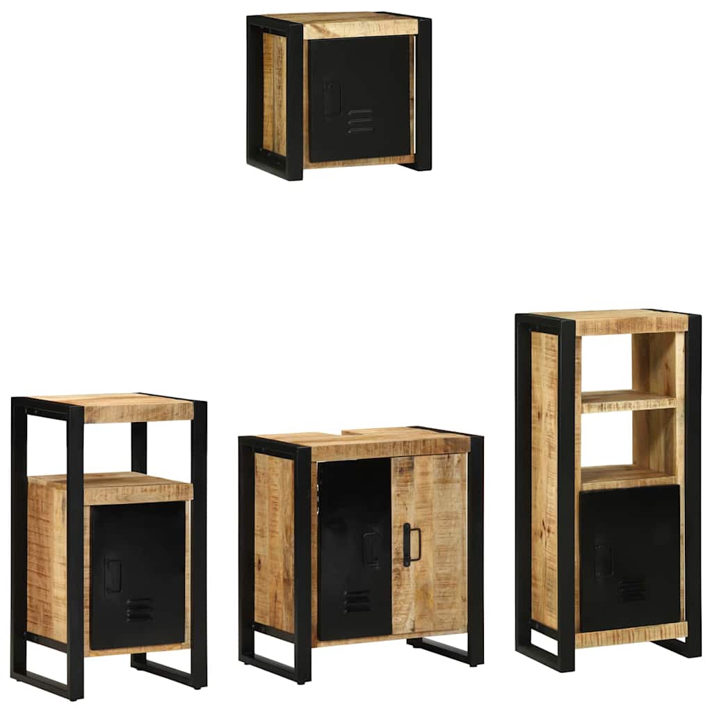 Badezimmermöbel-Set 4 pcs Braun und Schwarz Massivholz Mango