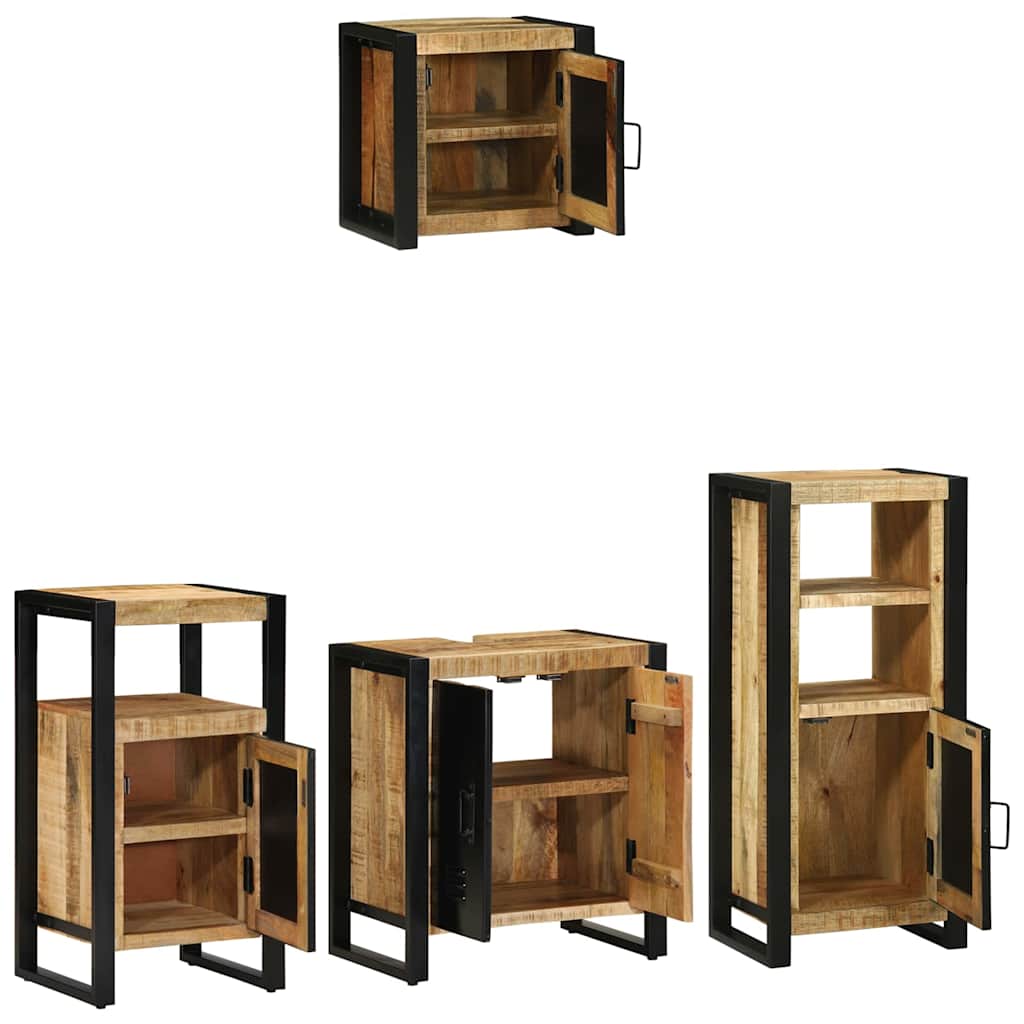 Badezimmermöbel-Set 4 pcs Braun und Schwarz Massivholz Mango