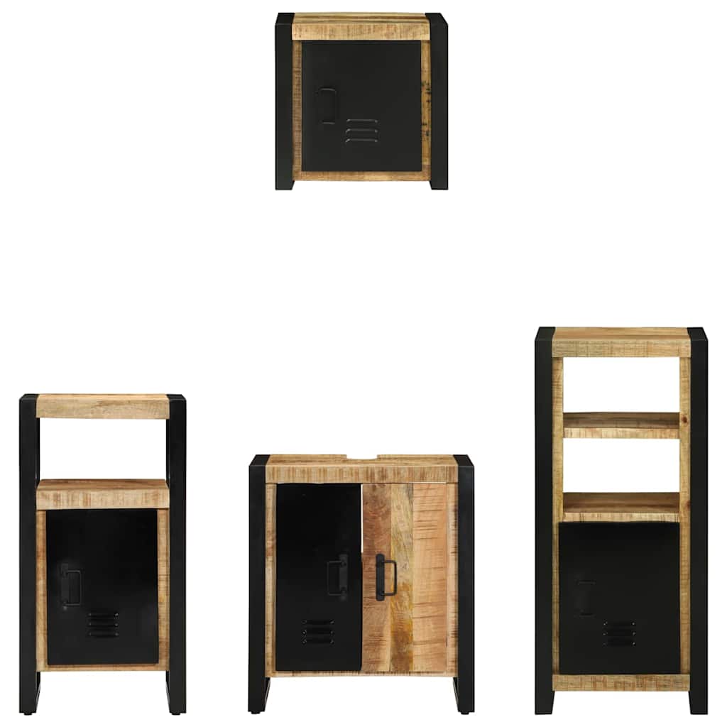 Badezimmermöbel-Set 4 pcs Braun und Schwarz Massivholz Mango
