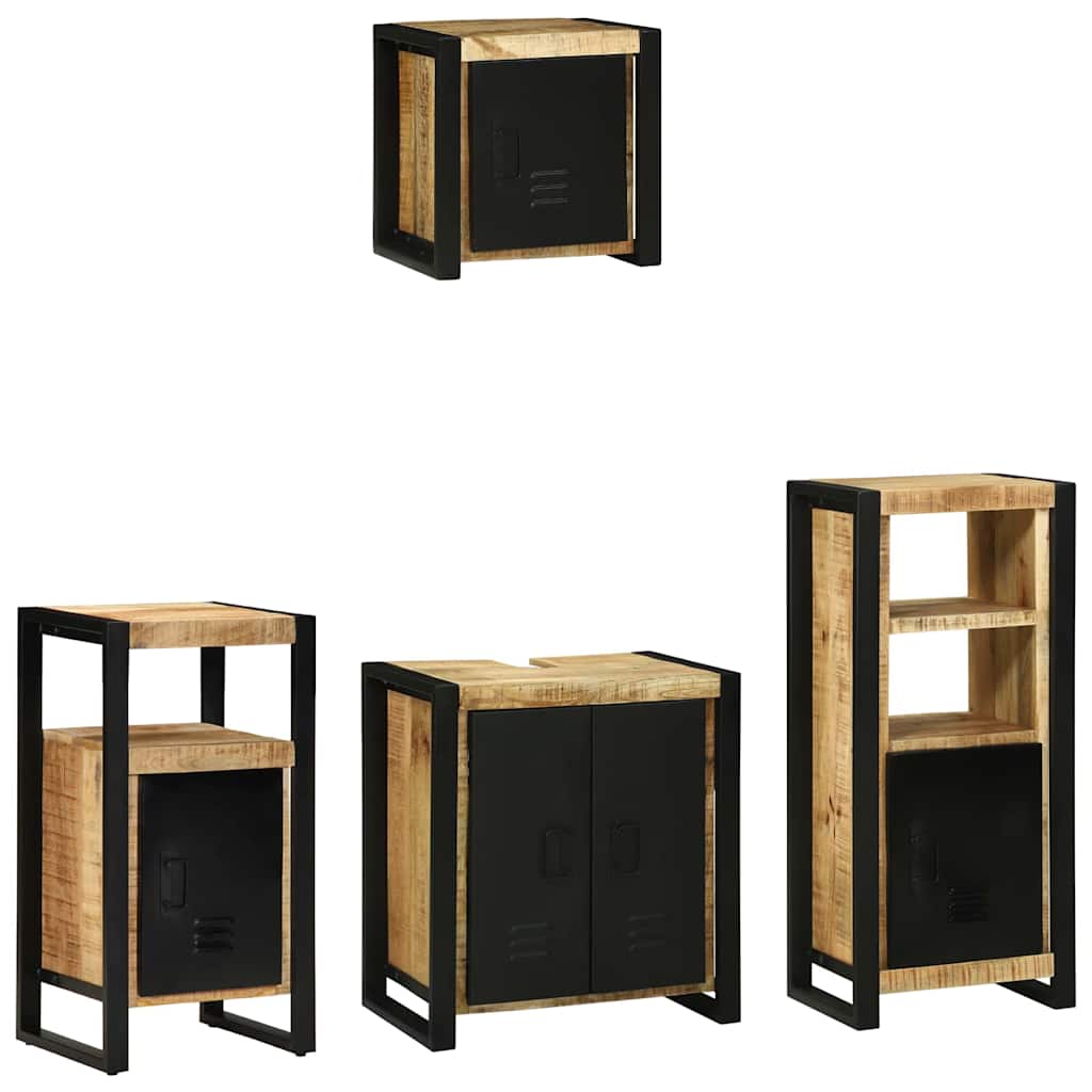 Badezimmermöbel-Set 4 pcs Braun und Schwarz Massivholz Mango