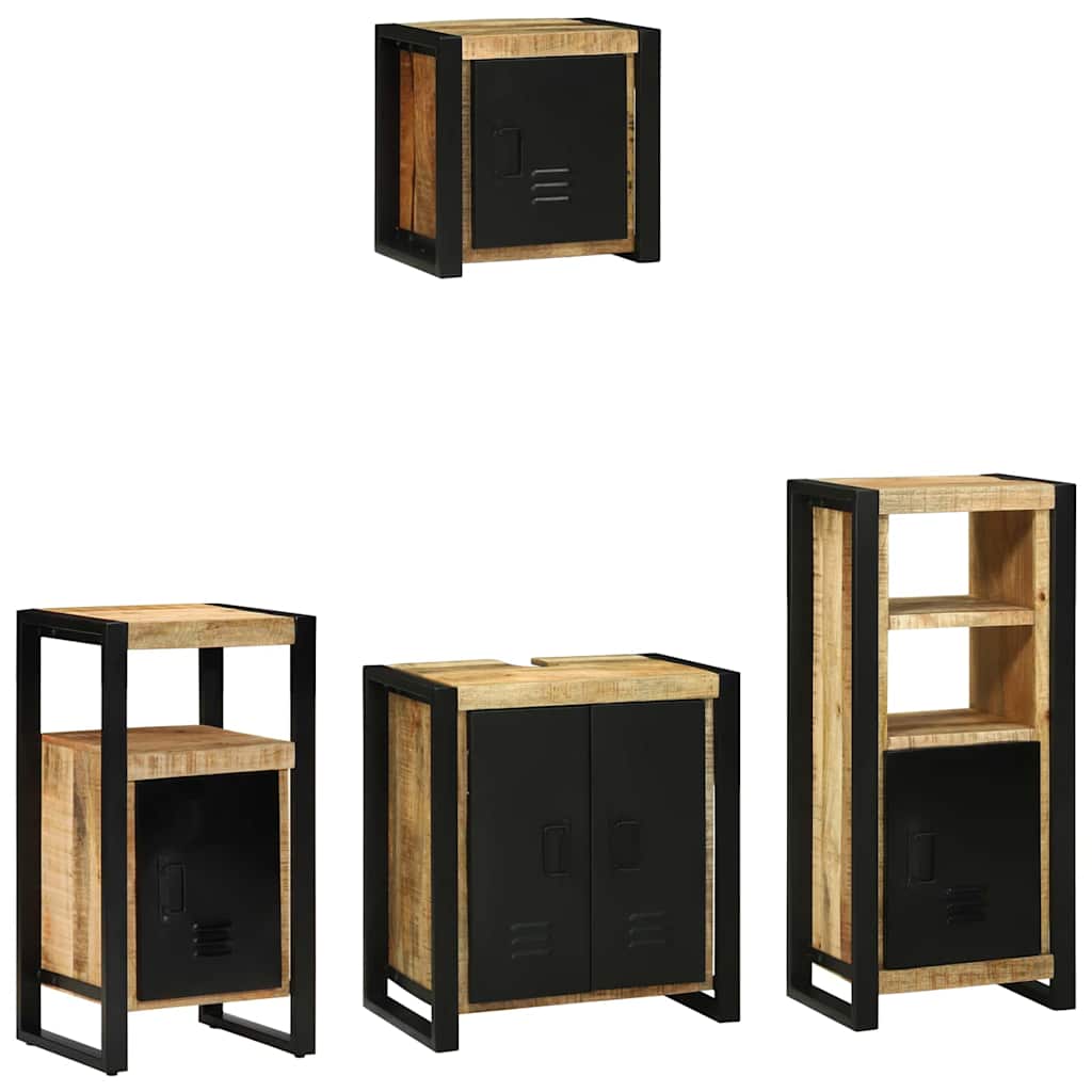 Badezimmermöbel-Set 4 pcs Braun und Schwarz Massivholz Mango