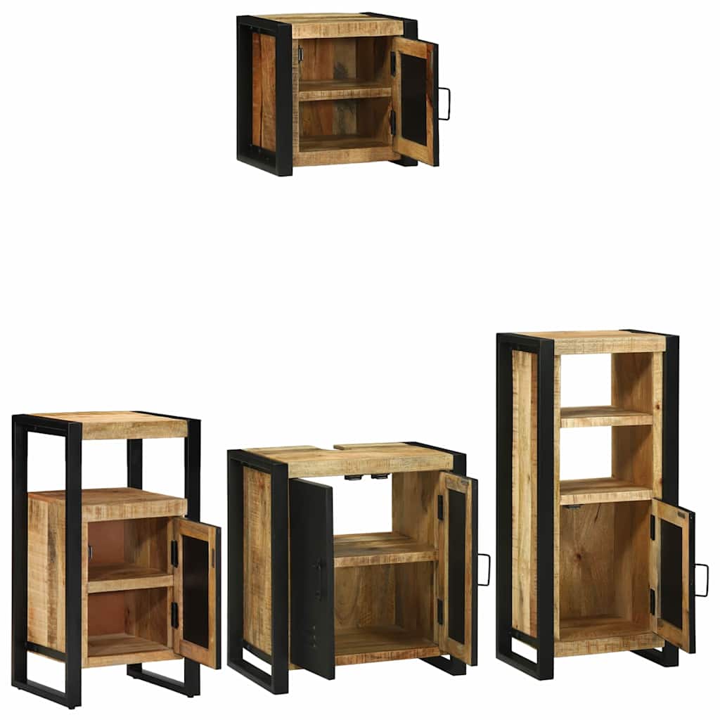 Badezimmermöbel-Set 4 pcs Braun und Schwarz Massivholz Mango