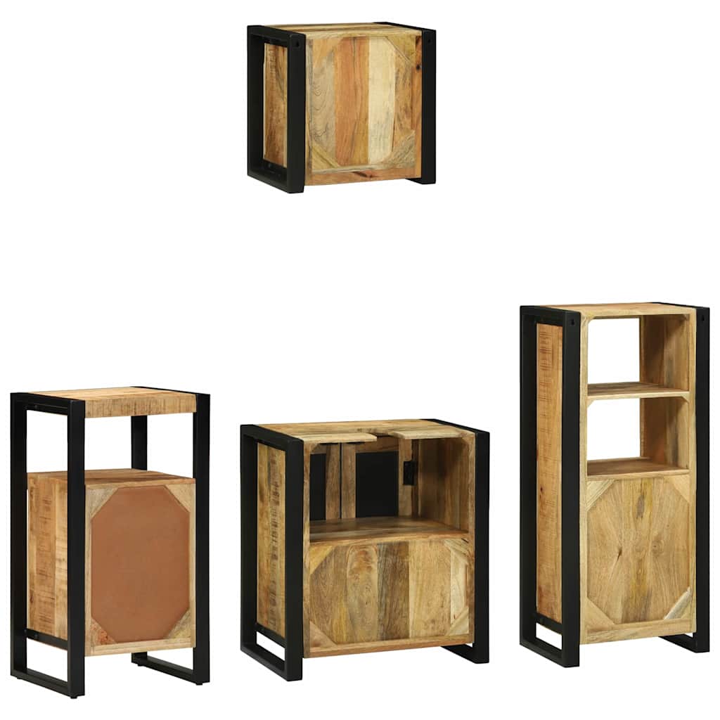 Badezimmermöbel-Set 4 pcs Braun und Schwarz Massivholz Mango
