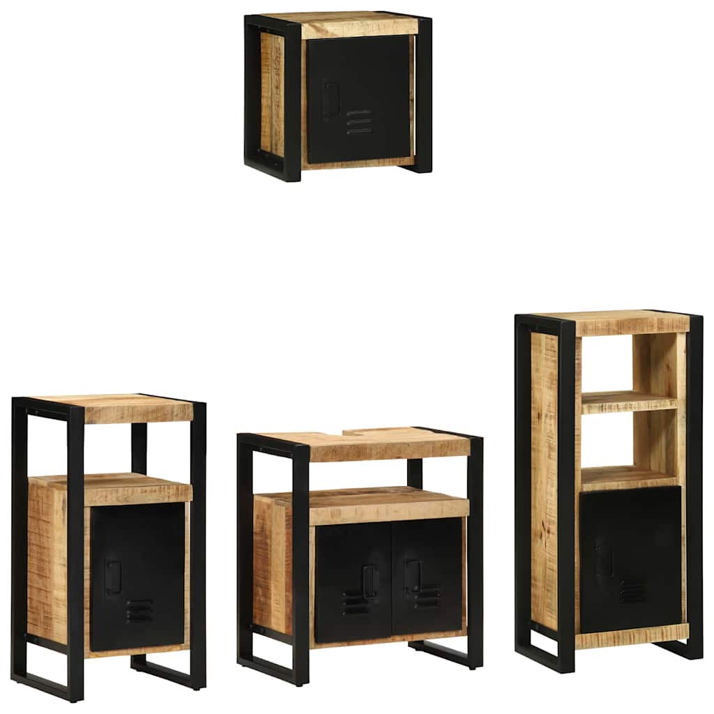 Badezimmermöbel-Set 4 pcs Braun und Schwarz Massivholz Mango