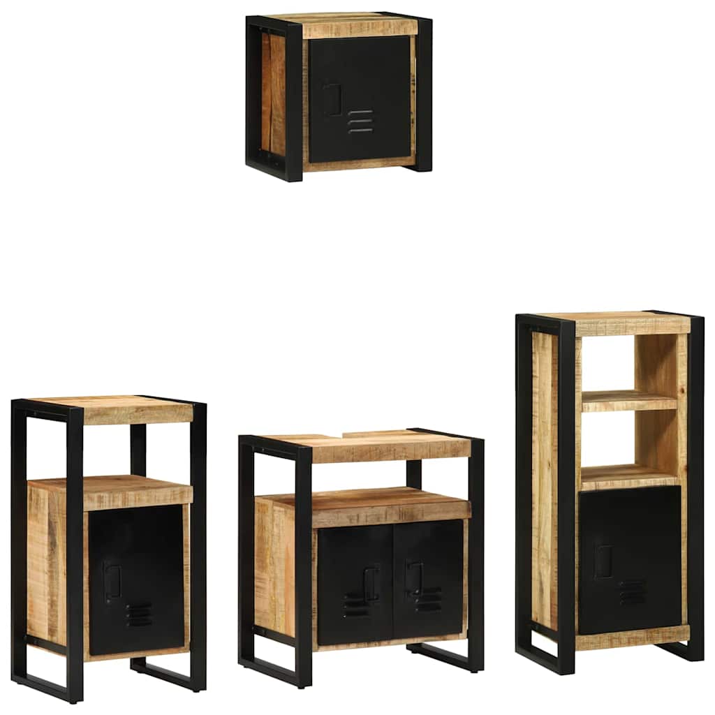 Badezimmermöbel-Set 4 pcs Braun und Schwarz Massivholz Mango