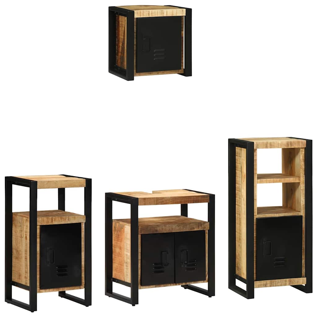 Badezimmermöbel-Set 4 pcs Braun und Schwarz Massivholz Mango