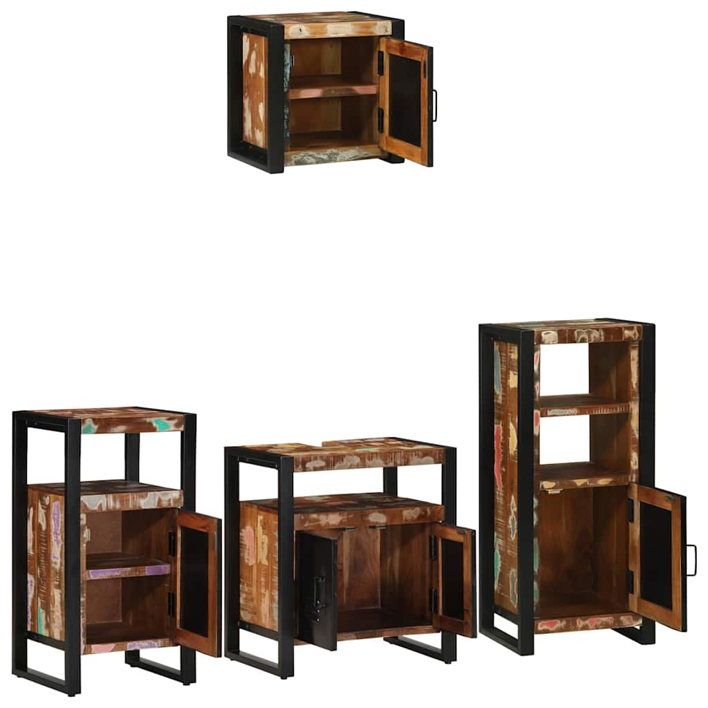 Badezimmermöbel-Set 4 pcs Braun und Schwarz Massivholz Mango