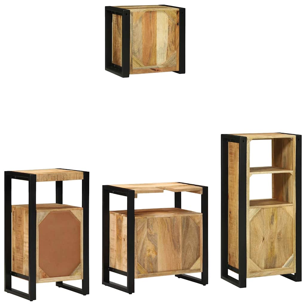 Badezimmermöbel-Set 4 pcs Braun und Schwarz Massivholz Mango
