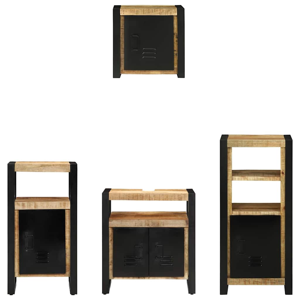 Badezimmermöbel-Set 4 pcs Braun und Schwarz Massivholz Mango