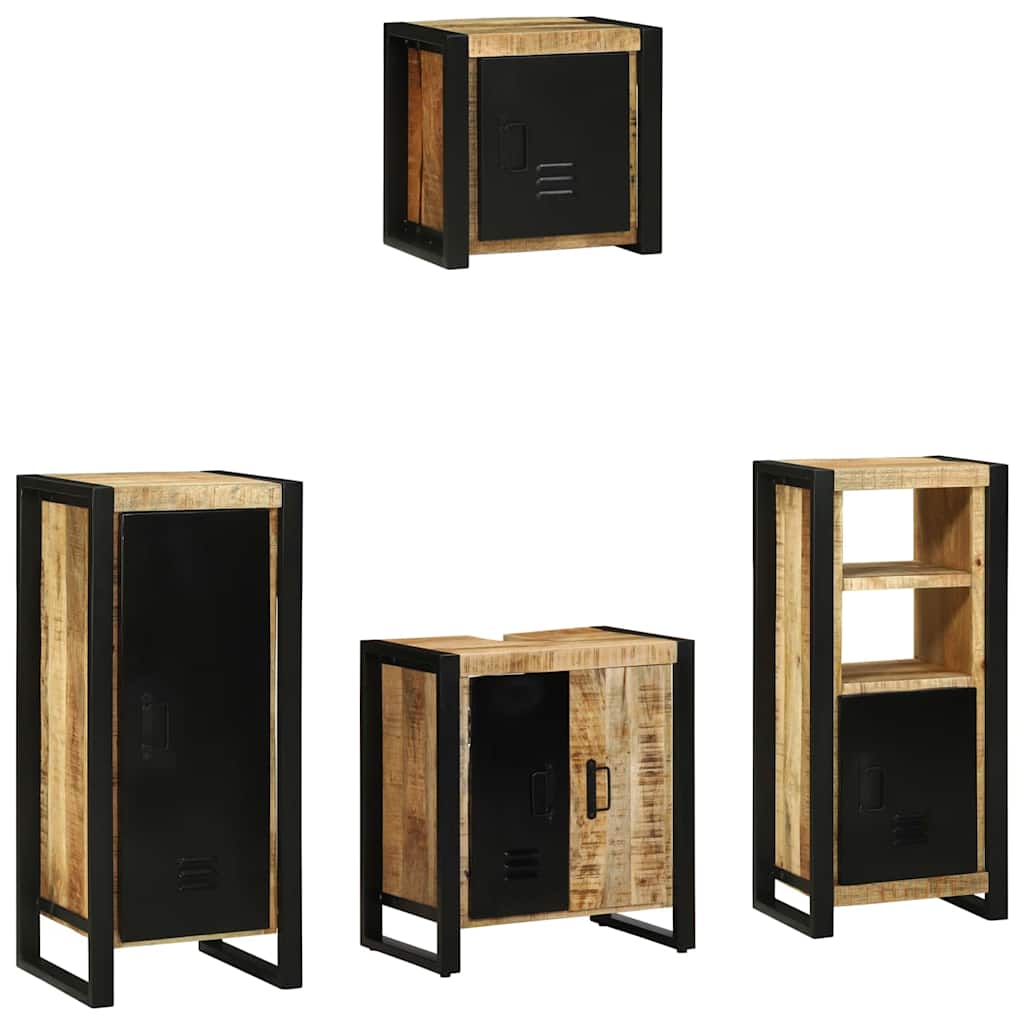 Badezimmermöbel-Set 4 pcs Braun und Schwarz Massivholz Mango