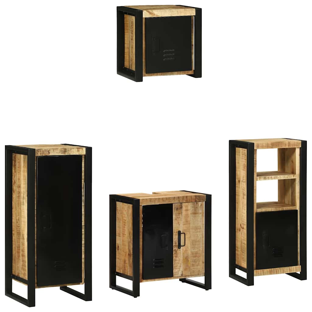 Badezimmermöbel-Set 4 pcs Braun und Schwarz Massivholz Mango
