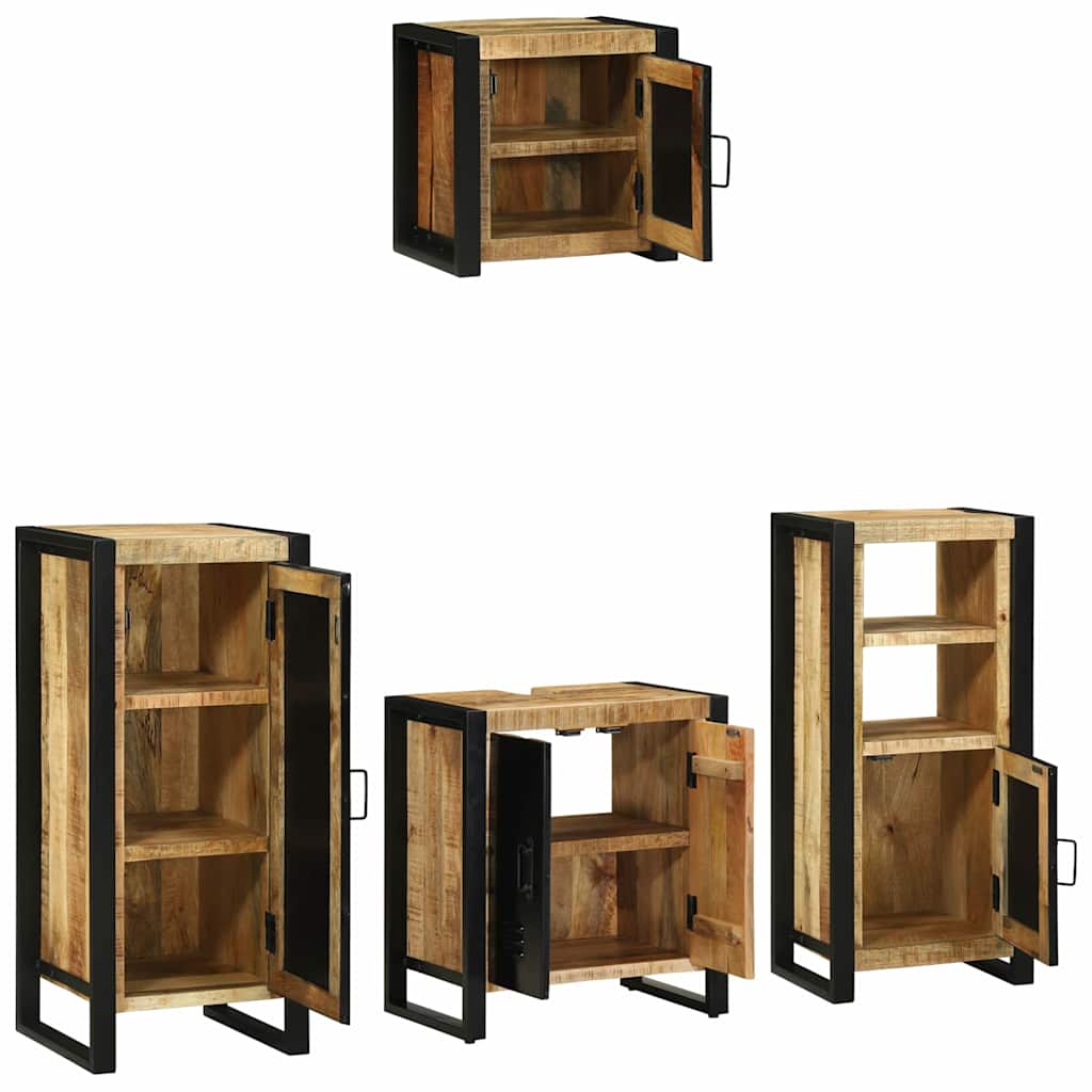 Badezimmermöbel-Set 4 pcs Braun und Schwarz Massivholz Mango