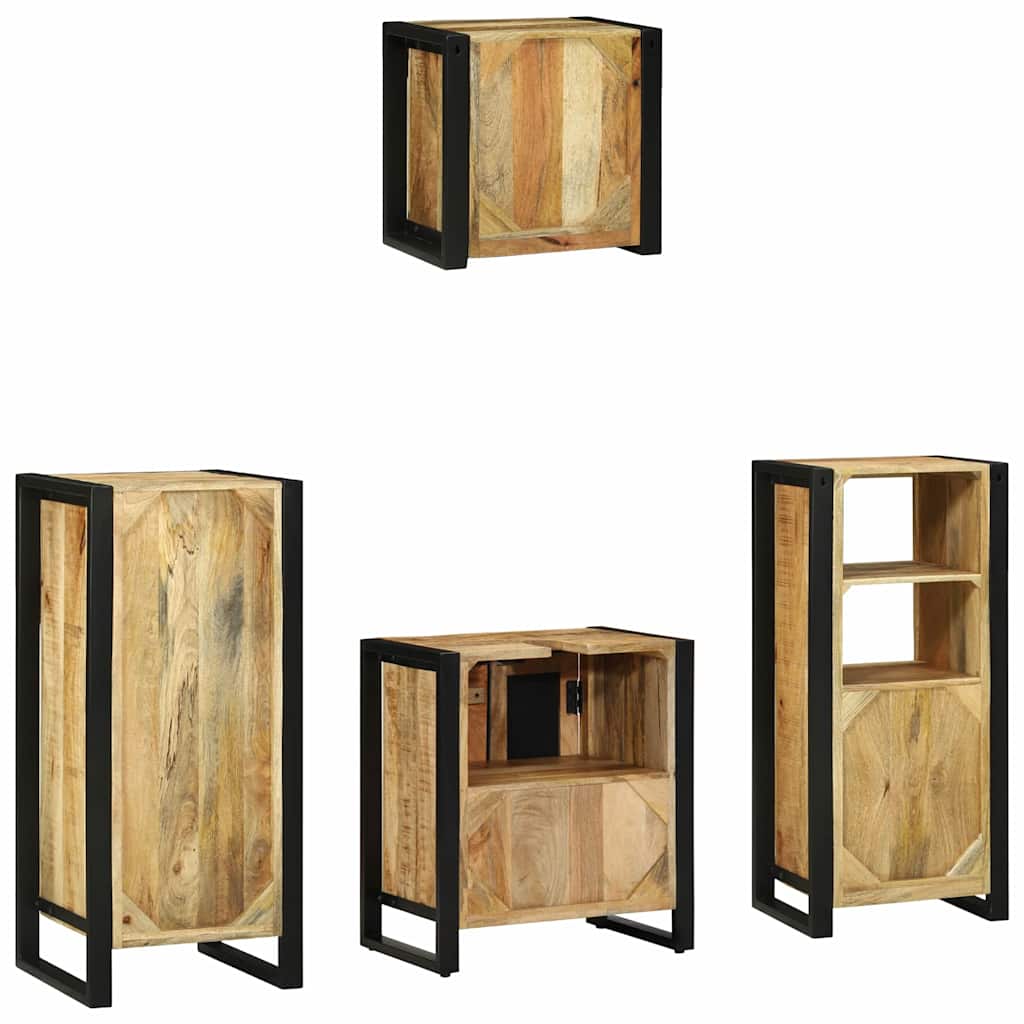 Badezimmermöbel-Set 4 pcs Braun und Schwarz Massivholz Mango