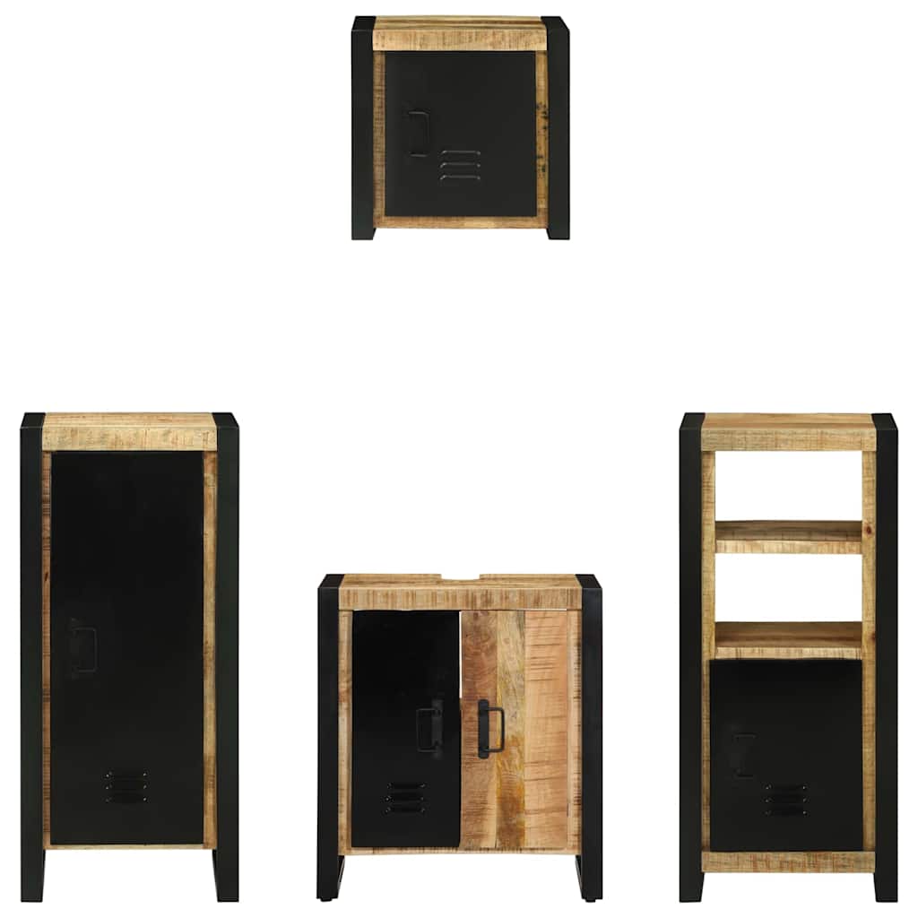 Badezimmermöbel-Set 4 pcs Braun und Schwarz Massivholz Mango
