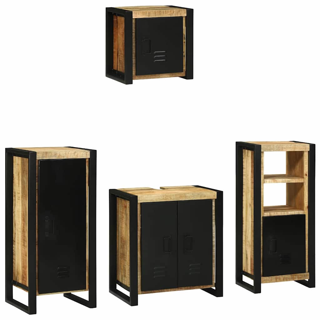 Badezimmermöbel-Set 4 pcs Braun und Schwarz Massivholz Mango