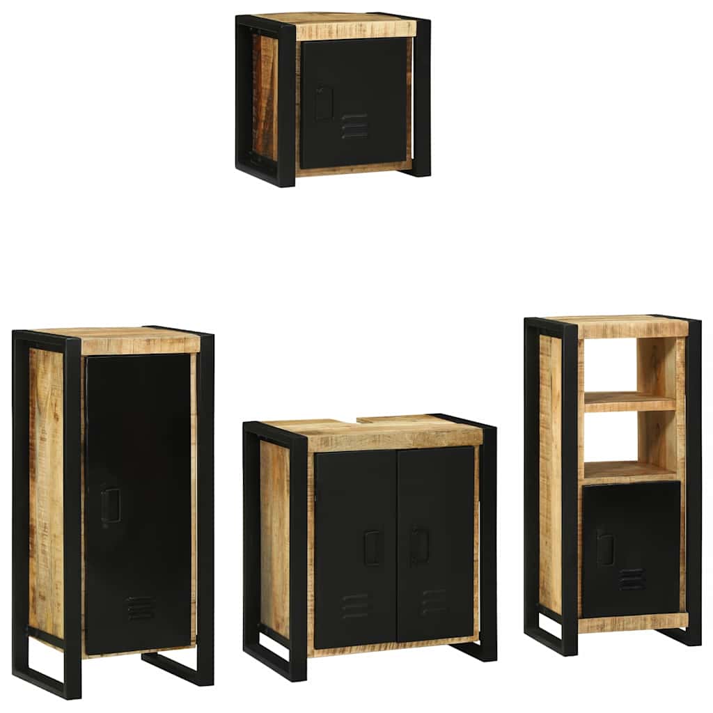 Badezimmermöbel-Set 4 pcs Braun und Schwarz Massivholz Mango