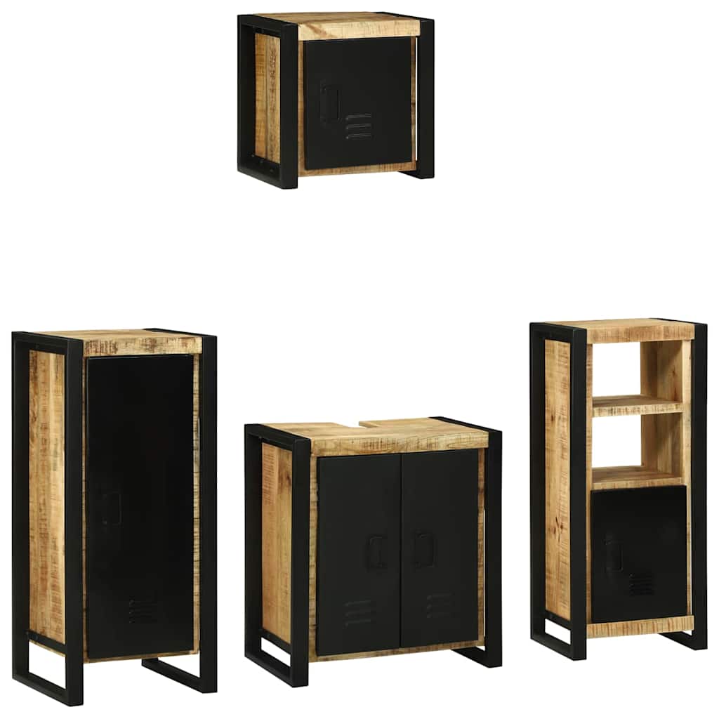 Badezimmermöbel-Set 4 pcs Braun und Schwarz Massivholz Mango