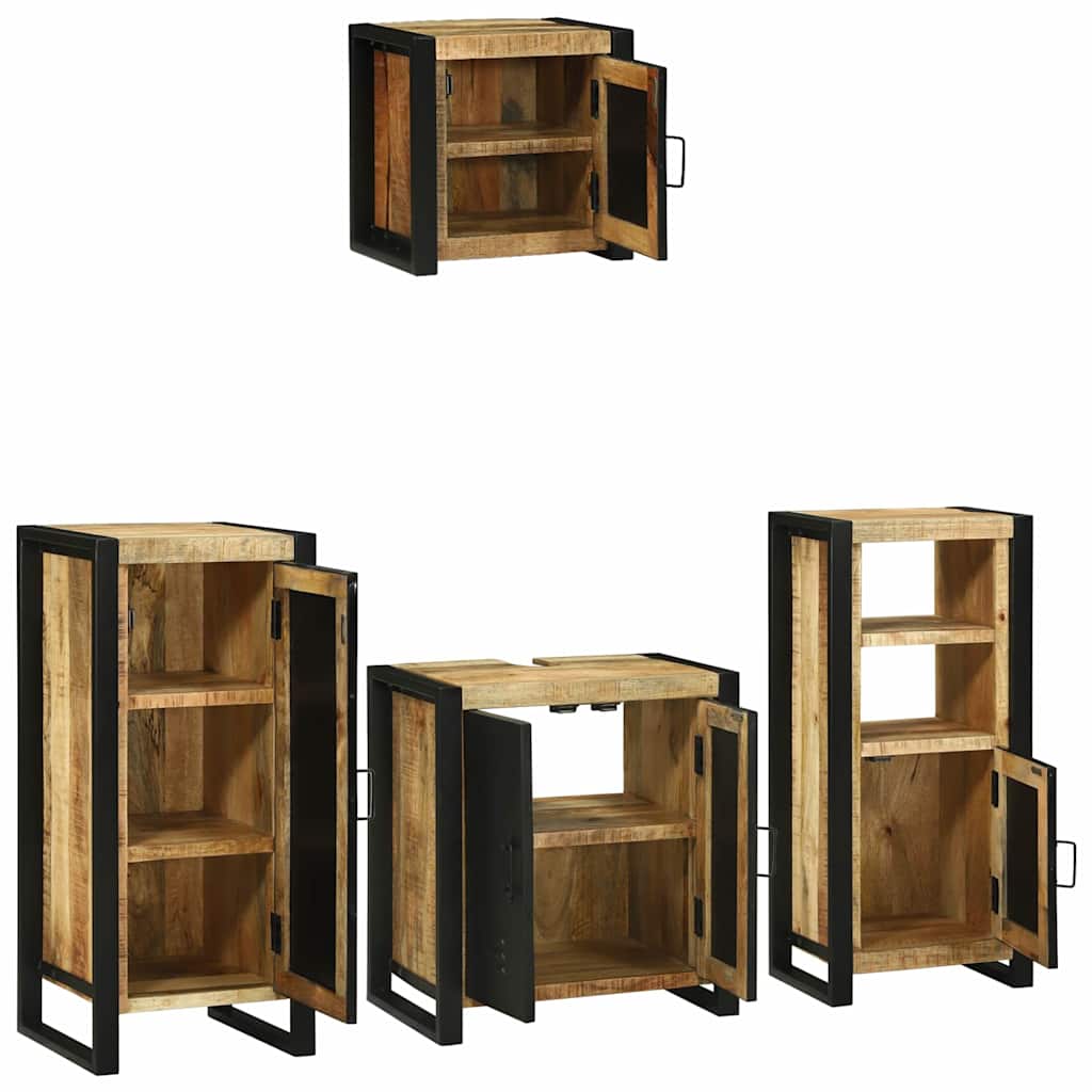 Badezimmermöbel-Set 4 pcs Braun und Schwarz Massivholz Mango