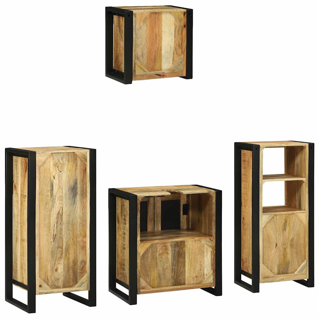 Badezimmermöbel-Set 4 pcs Braun und Schwarz Massivholz Mango