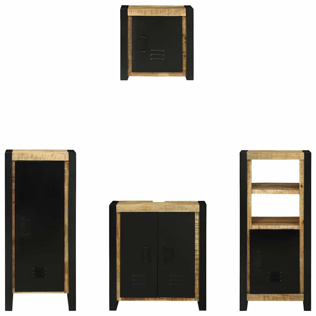Badezimmermöbel-Set 4 pcs Braun und Schwarz Massivholz Mango