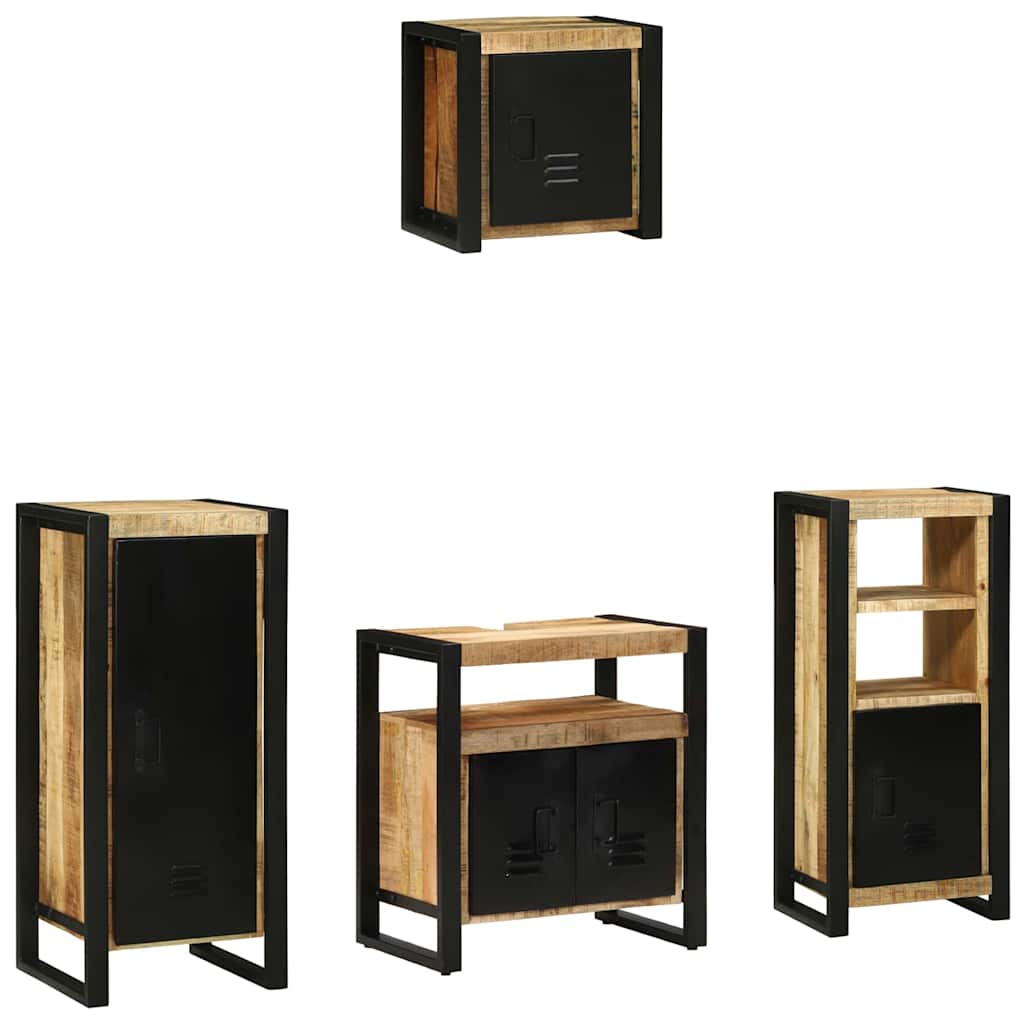 Badezimmermöbel-Set 4 pcs Braun und Schwarz Massivholz Mango