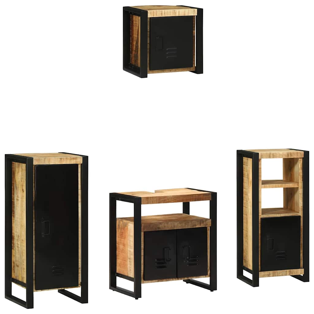 Badezimmermöbel-Set 4 pcs Braun und Schwarz Massivholz Mango