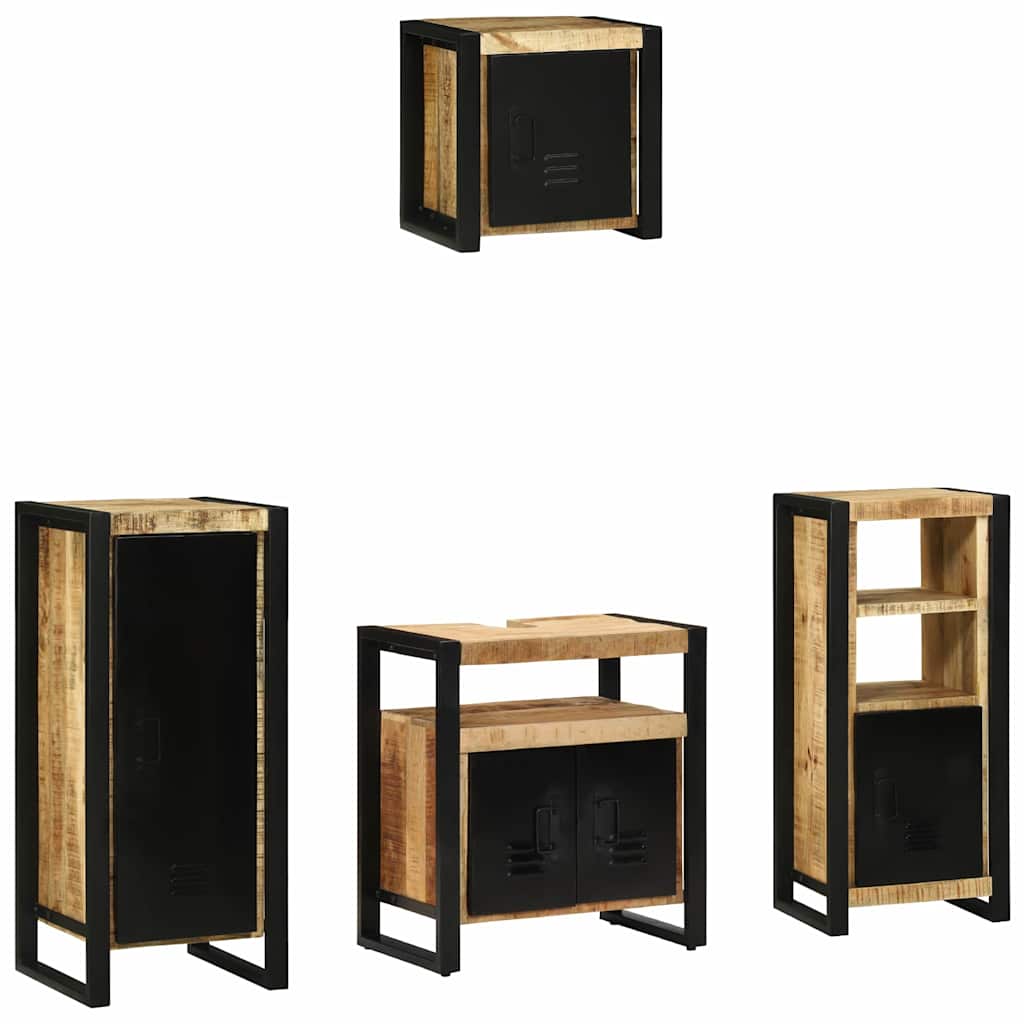 Badezimmermöbel-Set 4 pcs Braun und Schwarz Massivholz Mango