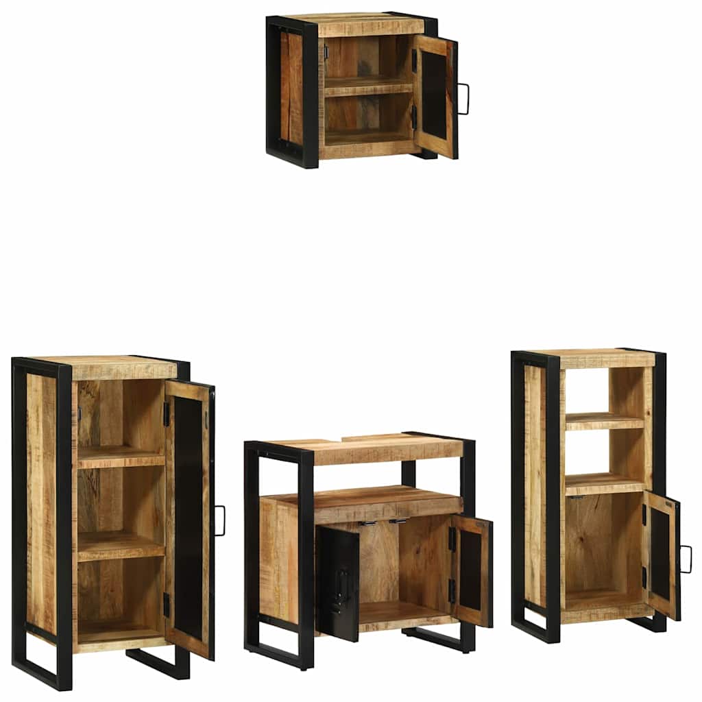 Badezimmermöbel-Set 4 pcs Braun und Schwarz Massivholz Mango