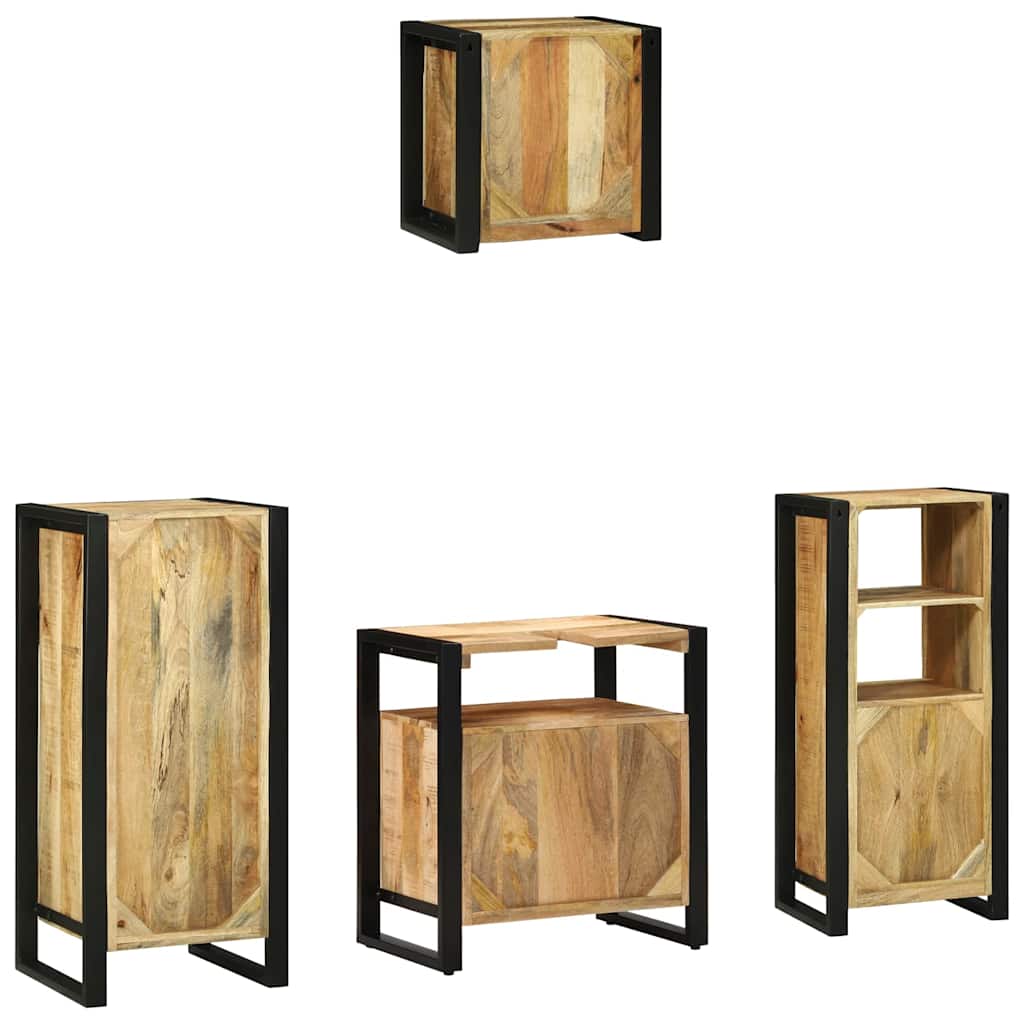 Badezimmermöbel-Set 4 pcs Braun und Schwarz Massivholz Mango