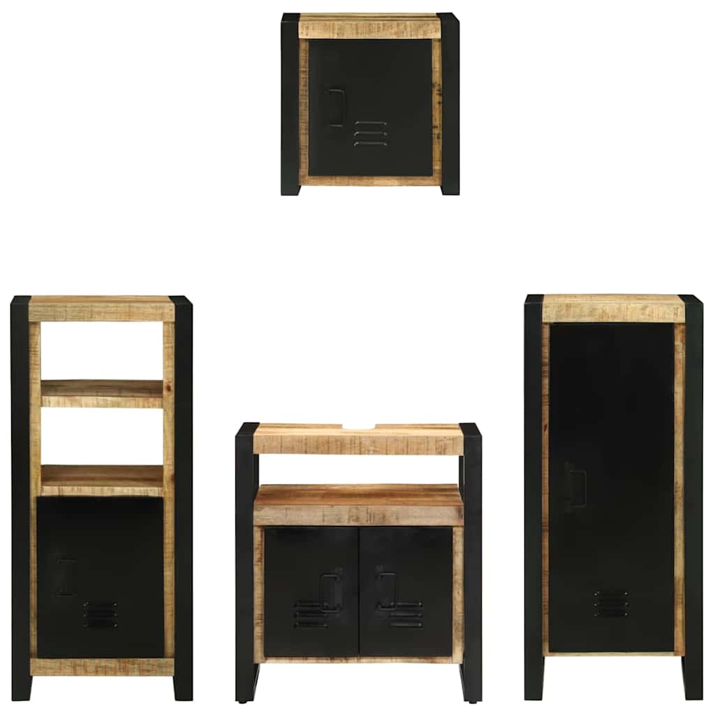 Badezimmermöbel-Set 4 pcs Braun und Schwarz Massivholz Mango