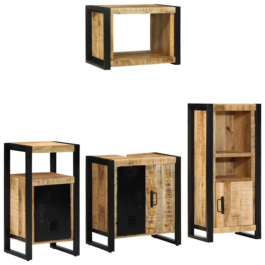 Badezimmermöbel-Set 4 pcs Braun und Schwarz Massivholz Mango