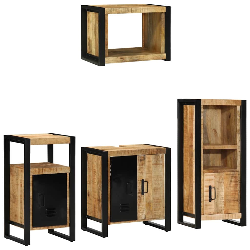 Badezimmermöbel-Set 4 pcs Braun und Schwarz Massivholz Mango